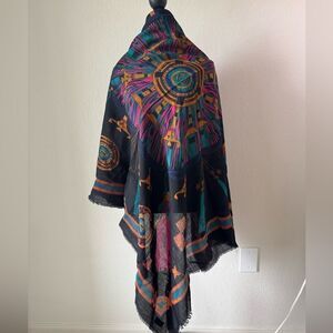 Henri Bendel Colorful Geometric Pattern 100% Wool Scarf Made in‎ Korea